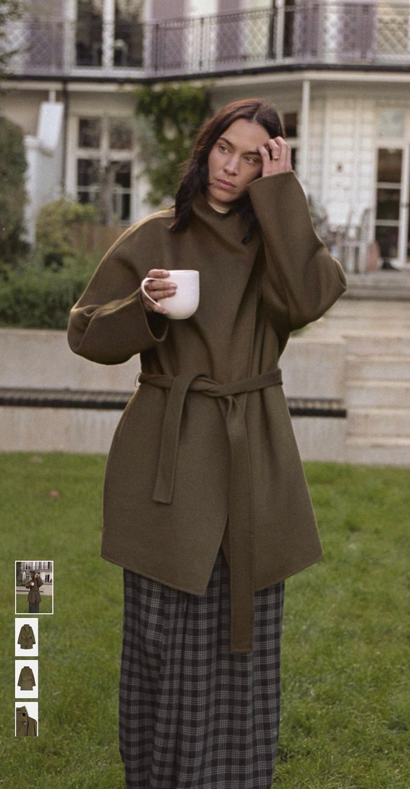 Zara yünlü haki kaban - Görsel 3