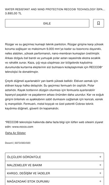 s Beden çeşitli Renk Zara kayak pantolonu