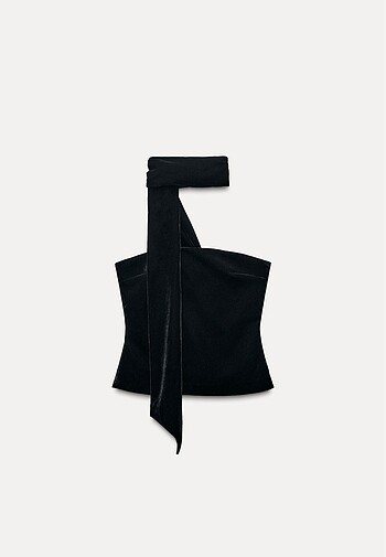 Zara fularlı kadife bluz
