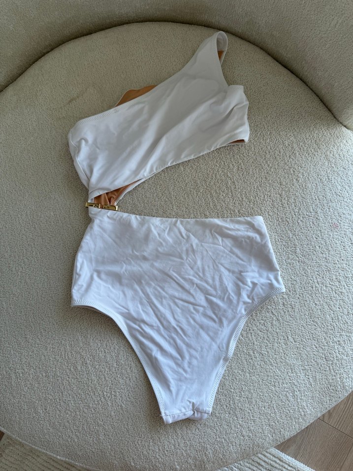 Oysho Beyaz Tek Omuzlu Minimalist Mayo - Görsel 2