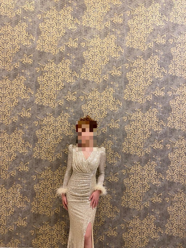 Bej V Yaka Uzun Kollu Abiye - Görsel 3