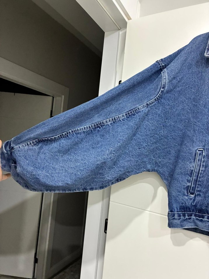 Düğmeli Mavi Kadın Denim Ceket - Görsel 3
