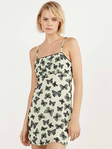 Bershka Kelebek Desenli Mini Elbise