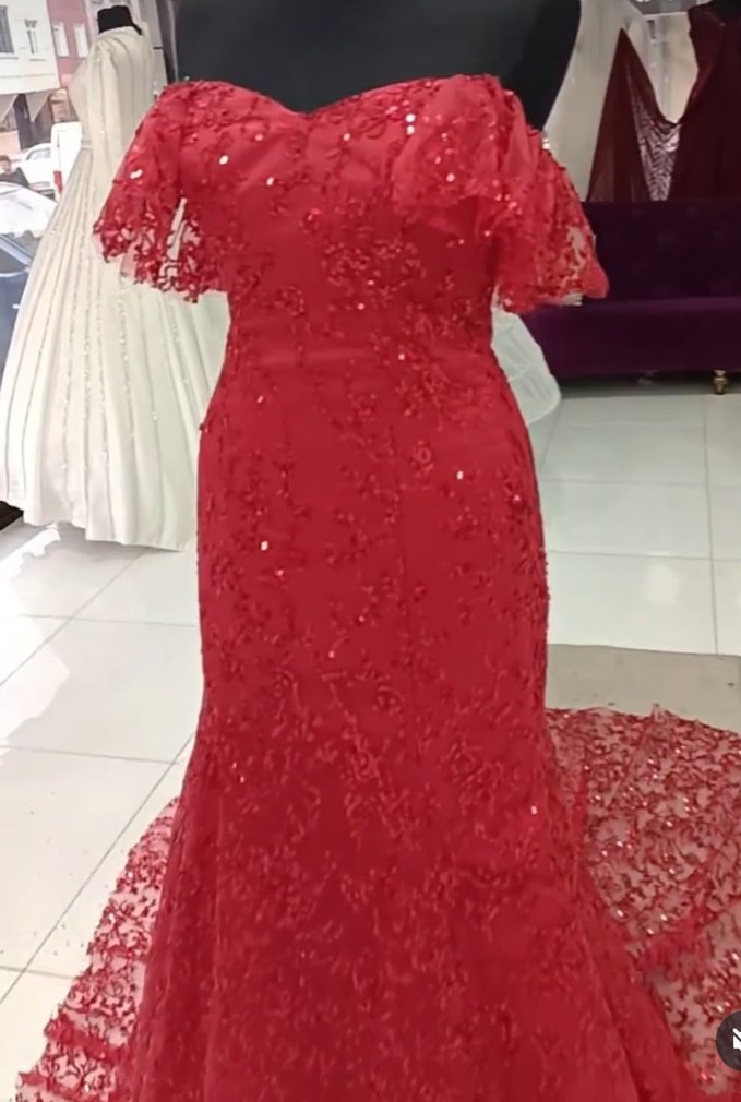 Dantelli Kırmızı Uzun Abiye Elbise - Görsel 2