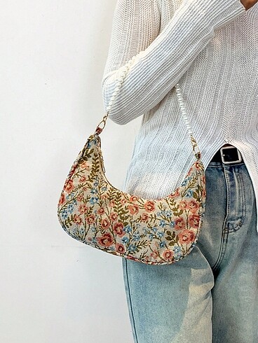 Shein inci detaylı çiçek desenli kol çantası