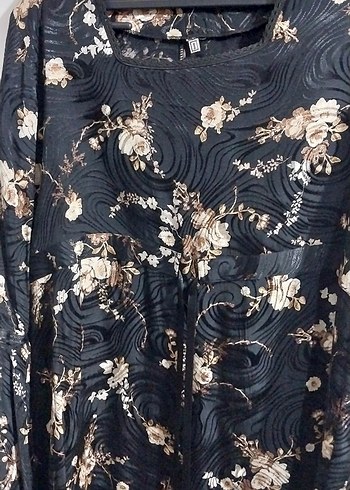 Bohem Siyah Çiçek Desenli Uzun Kollu Bluz - Görsel 6