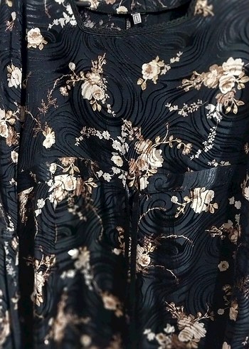 Bohem Siyah Çiçek Desenli Uzun Kollu Bluz - Görsel 5