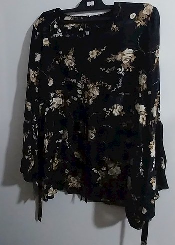 Bohem Siyah Çiçek Desenli Uzun Kollu Bluz - Görsel 8