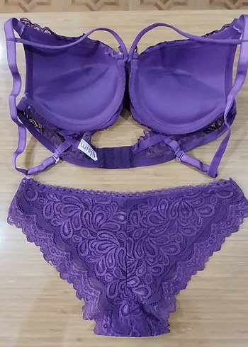 Koyu Mor Dantel Göğüs Korse ve Külot Takımı - Görsel 6