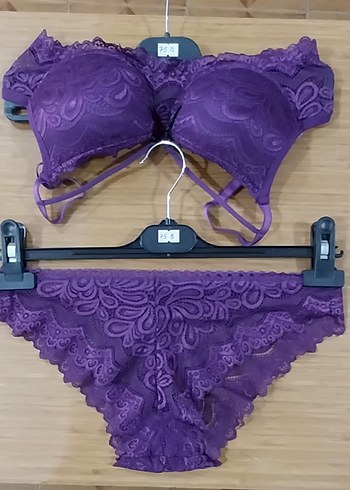 Koyu Mor Dantel Göğüs Korse ve Külot Takımı - Görsel 3