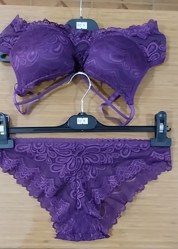 Koyu Mor Dantel Göğüs Korse ve Külot Takımı - Görsel 5