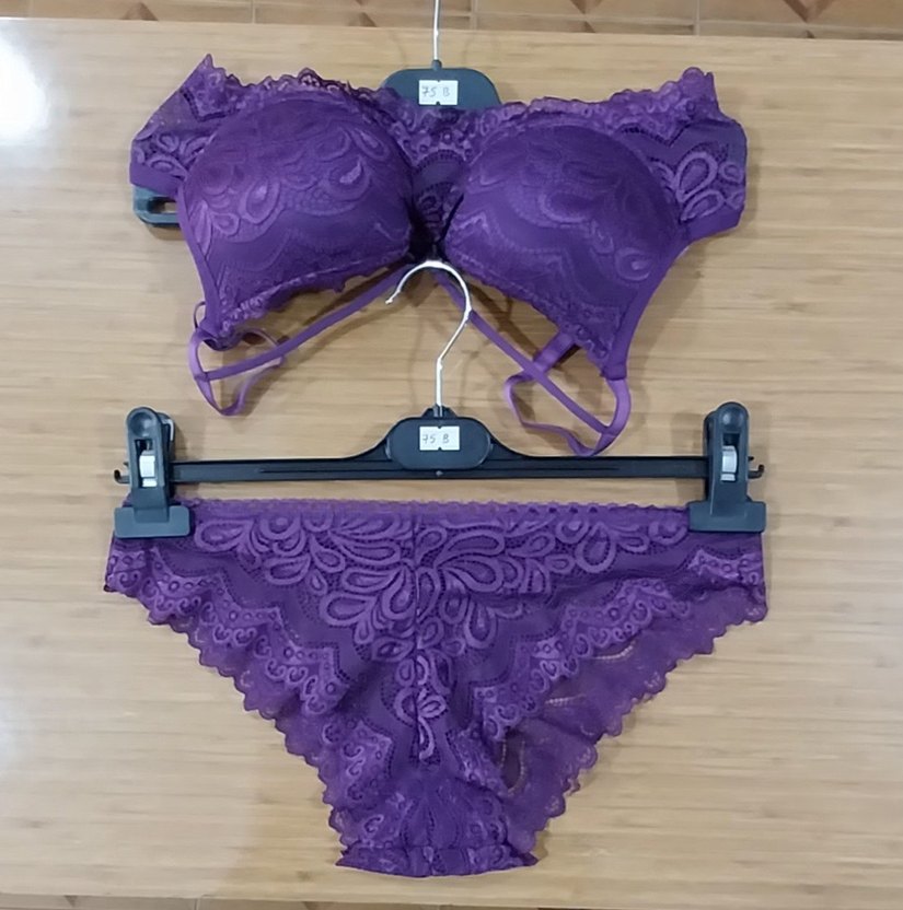 Koyu Mor Dantel Göğüs Korse ve Külot Takımı - Görsel 3