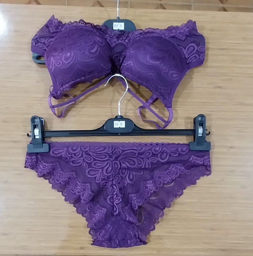 Koyu Mor Dantel Göğüs Korse ve Külot Takımı - Görsel 5