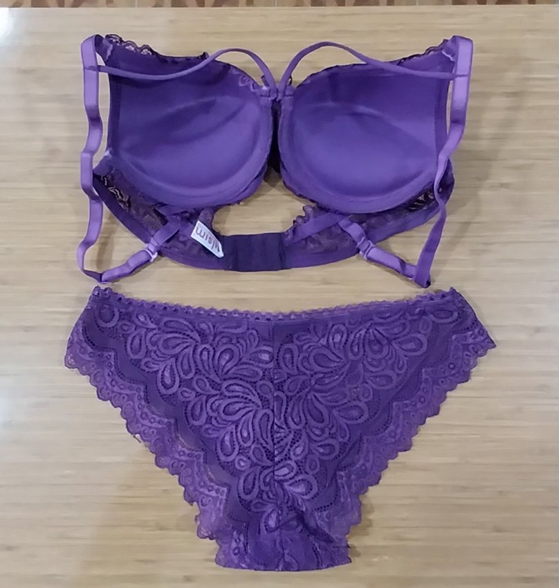Koyu Mor Dantel Göğüs Korse ve Külot Takımı - Görsel 4