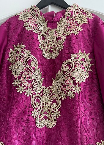 42 Beden Drape Detaylı Uzun Abiye Elbise