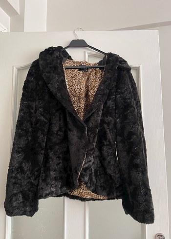 Leopar Desenli Kahverengi Kadın Peluş Mont
