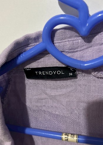 Düğmeli, Kısa Kollu Mor Keten Gömlek - Görsel 3