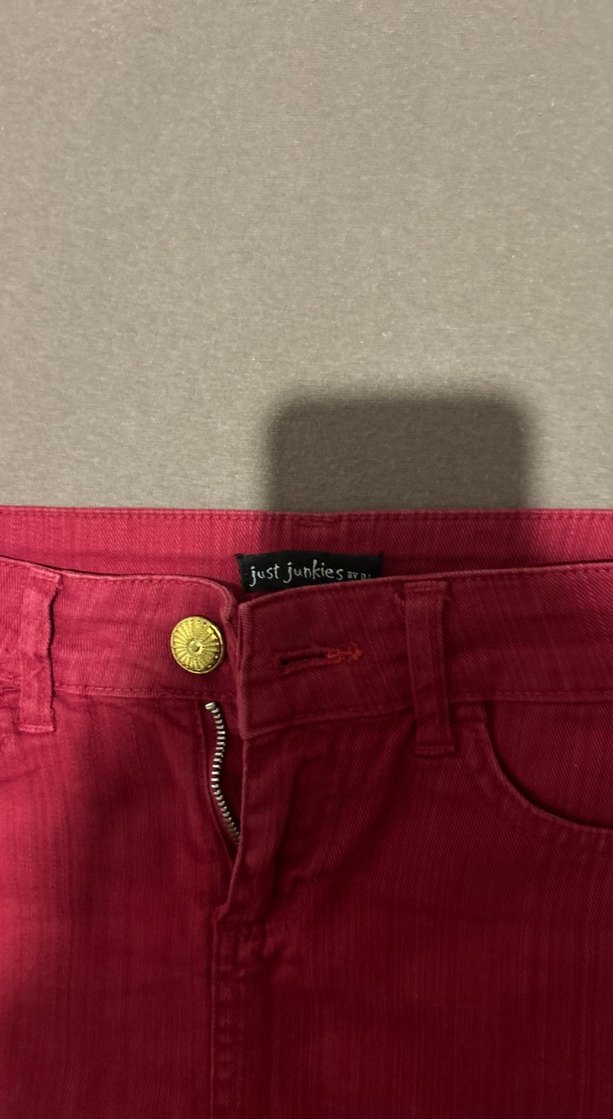 Düğmeli Kırmızı Pamuk Kadın etek - Görsel 2