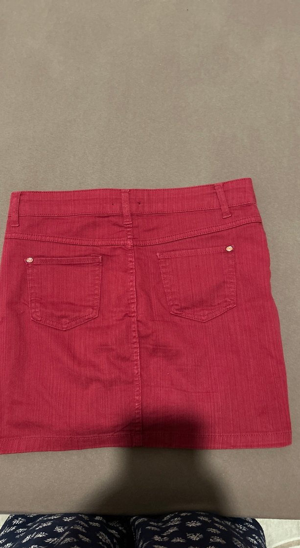 Düğmeli Kırmızı Pamuk Kadın etek - Görsel 3