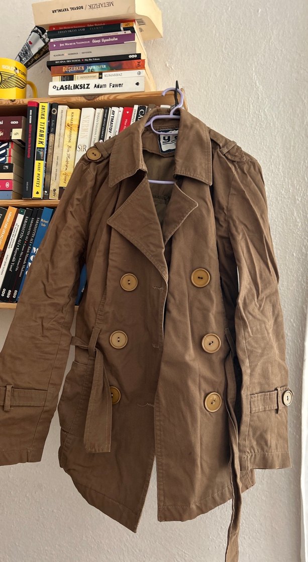 Düğmeli Kahverengi Midi Trençkot - Görsel 2