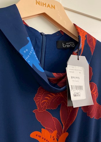 Uzun Kol Lacivert Bohem Uzun Elbise - Görsel 3