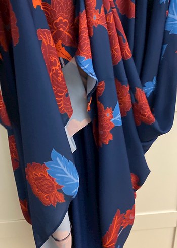 Uzun Kol Lacivert Bohem Uzun Elbise - Görsel 2