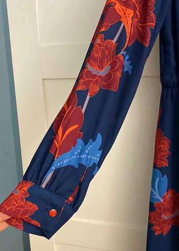 Uzun Kol Lacivert Bohem Uzun Elbise - Görsel 5