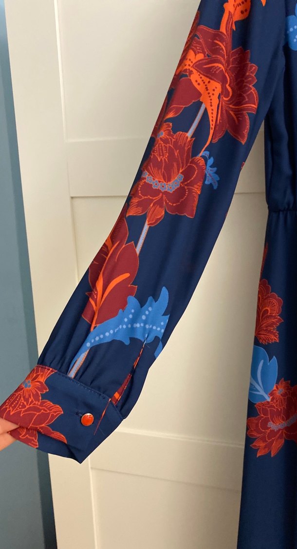 Uzun Kol Lacivert Bohem Uzun Elbise - Görsel 5