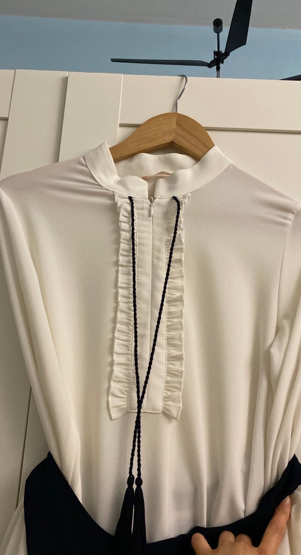 Uzun Siyah-Beyaz Gotik Kadın Elbise - Görsel 3