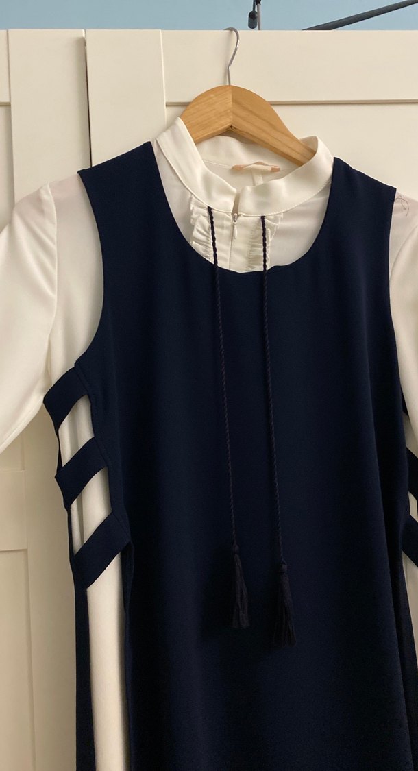 Uzun Siyah-Beyaz Gotik Kadın Elbise - Görsel 4