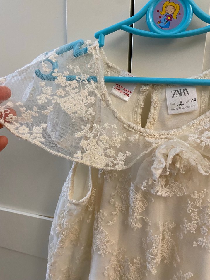 Kız Çocuk Beyaz Dantel Nakışlı Elbise - Görsel 4