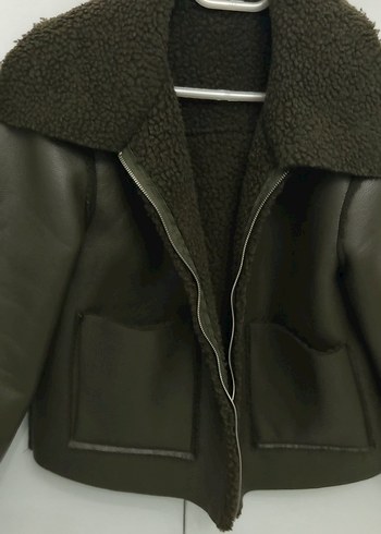 Kürk Detaylı Haki Deri Ceket - Görsel 3