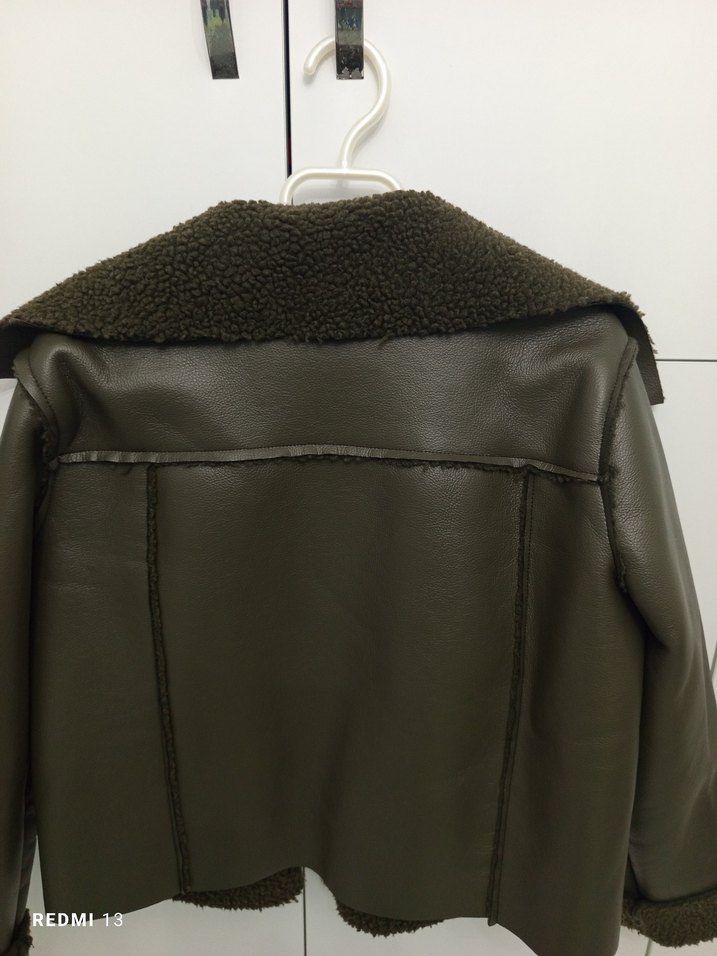 Kürk Detaylı Haki Deri Ceket - Görsel 2