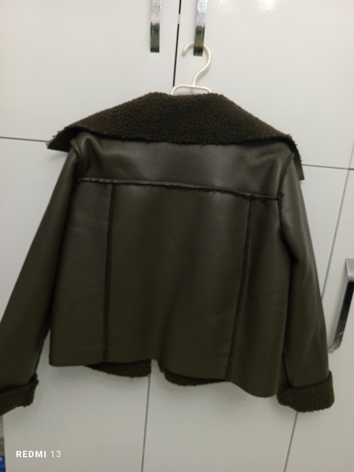 Kürk Detaylı Haki Deri Ceket - Görsel 5