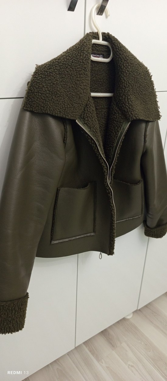 Kürk Detaylı Haki Deri Ceket - Görsel 4