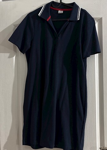 Koyu Lacivert Kemerli Polo Elbise - Görsel 2