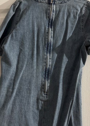 Düğmeli V Yakalı Midi Kot Elbise - Görsel 5