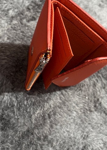 Turuncu Deri Kadın Cüzdanı, Kürklü Detaylı - Görsel 5