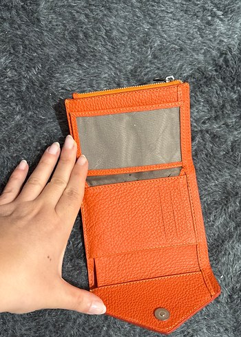 Turuncu Deri Kadın Cüzdanı, Kürklü Detaylı - Görsel 3