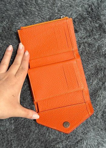 Turuncu Deri Kadın Cüzdanı, Kürklü Detaylı - Görsel 2