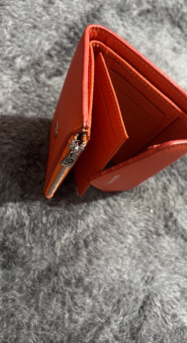 Turuncu Deri Kadın Cüzdanı, Kürklü Detaylı - Görsel 5