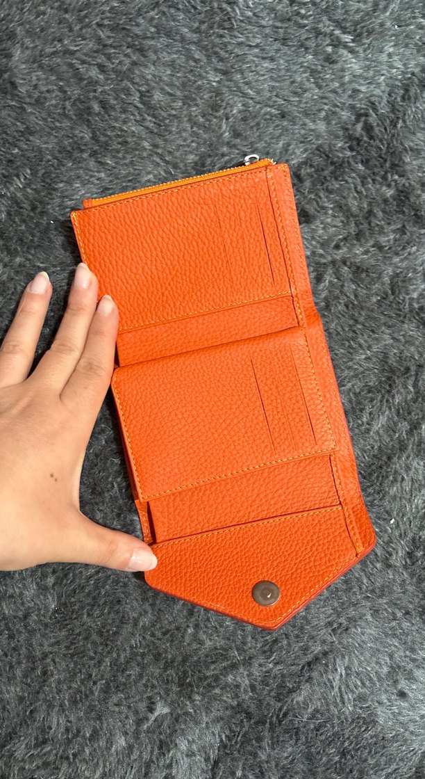 Turuncu Deri Kadın Cüzdanı, Kürklü Detaylı - Görsel 2
