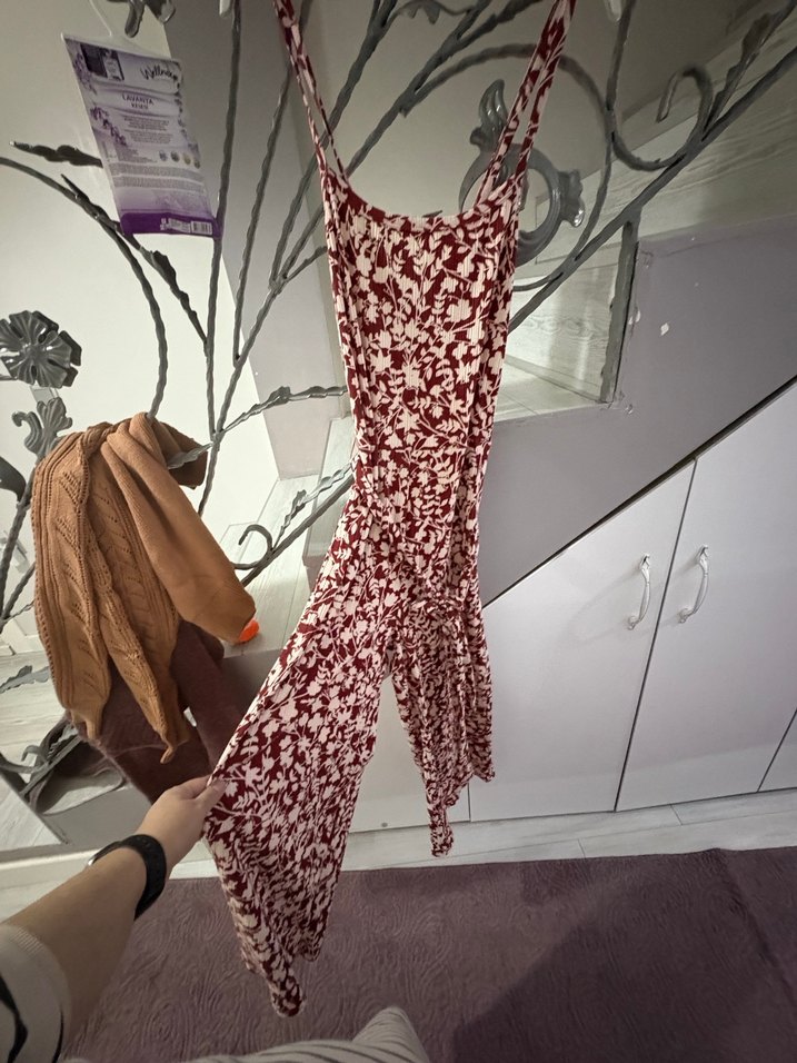 Bordo Bağcıklı Bohem Kadın Tulum - Görsel 2