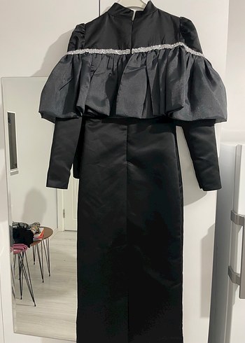 Uzun Siyah Drapeli Gotik Abiye Elbise - Görsel 3