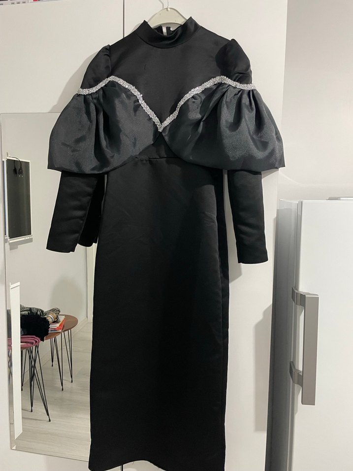 Uzun Siyah  Kadın Elbise Abiye - Görsel 4