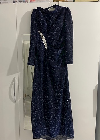 Lacivert Uzun Kollu Abiye Elbise - Görsel 3