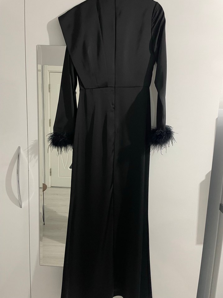 Siyah Uzun Kollu Kadın Abiye Elbise - Görsel 4