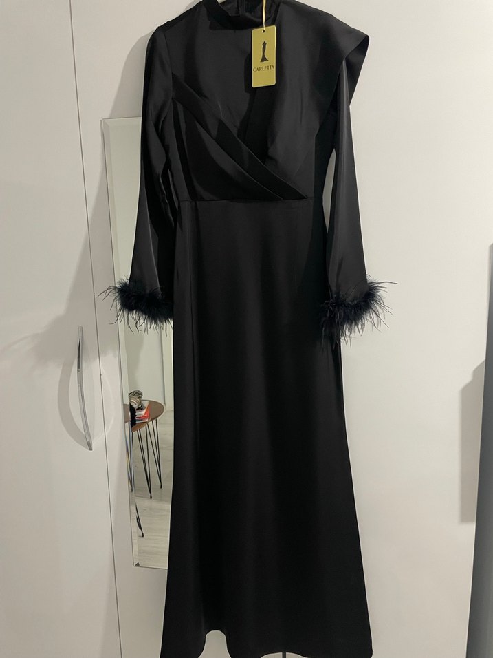 Siyah Uzun Kollu Kadın Abiye Elbise - Görsel 3