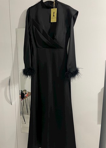 Siyah Uzun Kollu Kürklü Gotik Elbise - Görsel 3