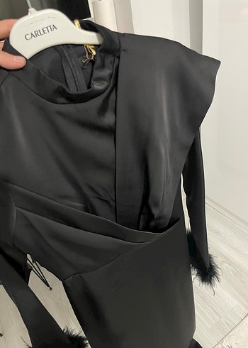 Siyah Uzun Kollu Kürklü Gotik Elbise - Görsel 4